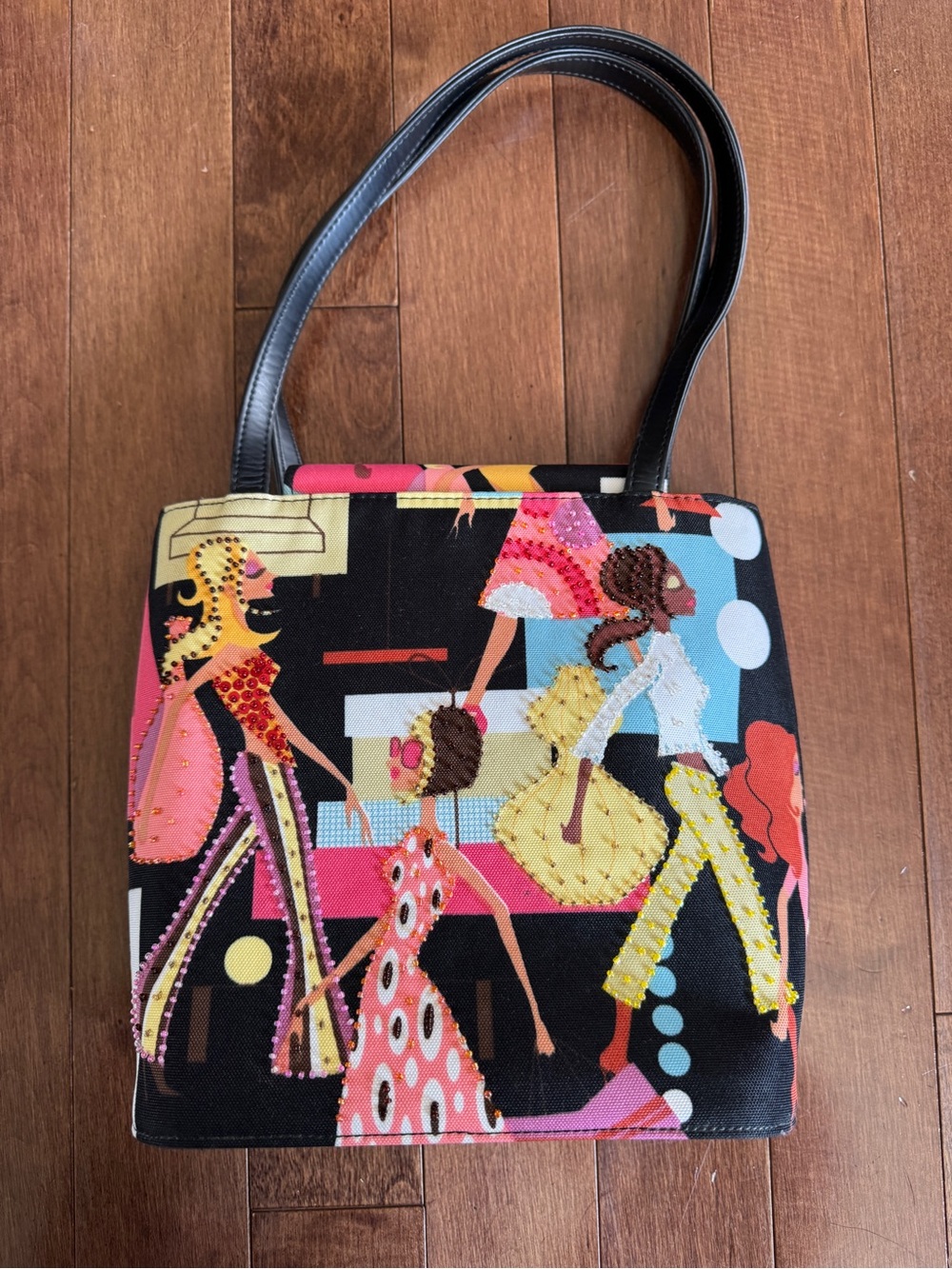 Club Rochelier Beaded Bag Black Multicolor Fashion Print Purse